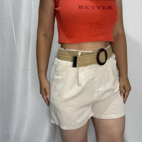 Fast Perry Beige High-Waisted Shorts with Braided Belt – Size XL, Made in Turkey - Picture 3 of 6